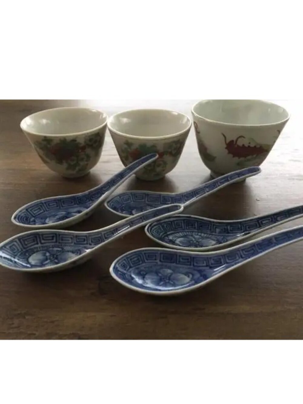 8 pc Vintage Small ceramic tea cups and spoons
